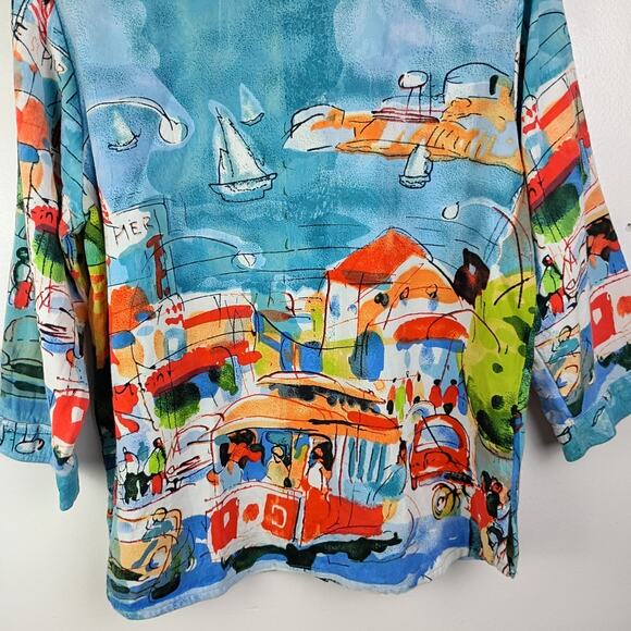 VTG Michael Leu St Mer Novelty Print Colorful Button Down Shirt Large Artsy - Picture 7 of 8